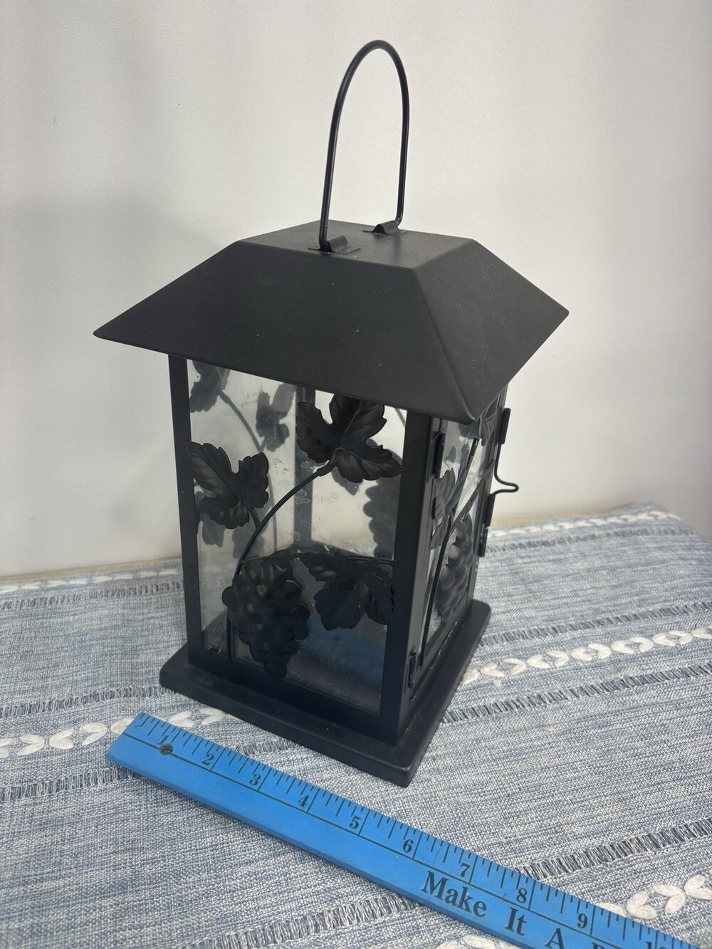 Black Metal Glass Lantern Grape Vine Candle Holder Rustic Tuscan Farmhouse Decor